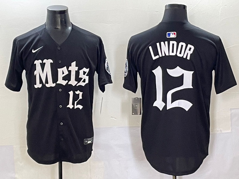 Men's New York Mets Francisco Lindor #12 Black Jersey